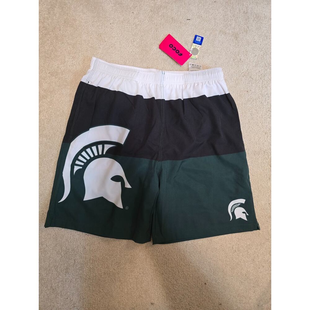 Michigan State Spartans FOCO Swim Trunks Mens Medium Green White NWT Shorts